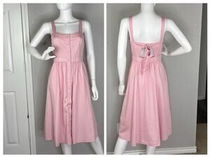 Madewell Womens Midi Apron Dress Fleur Bow Back Sleeveless Pink Sz 2